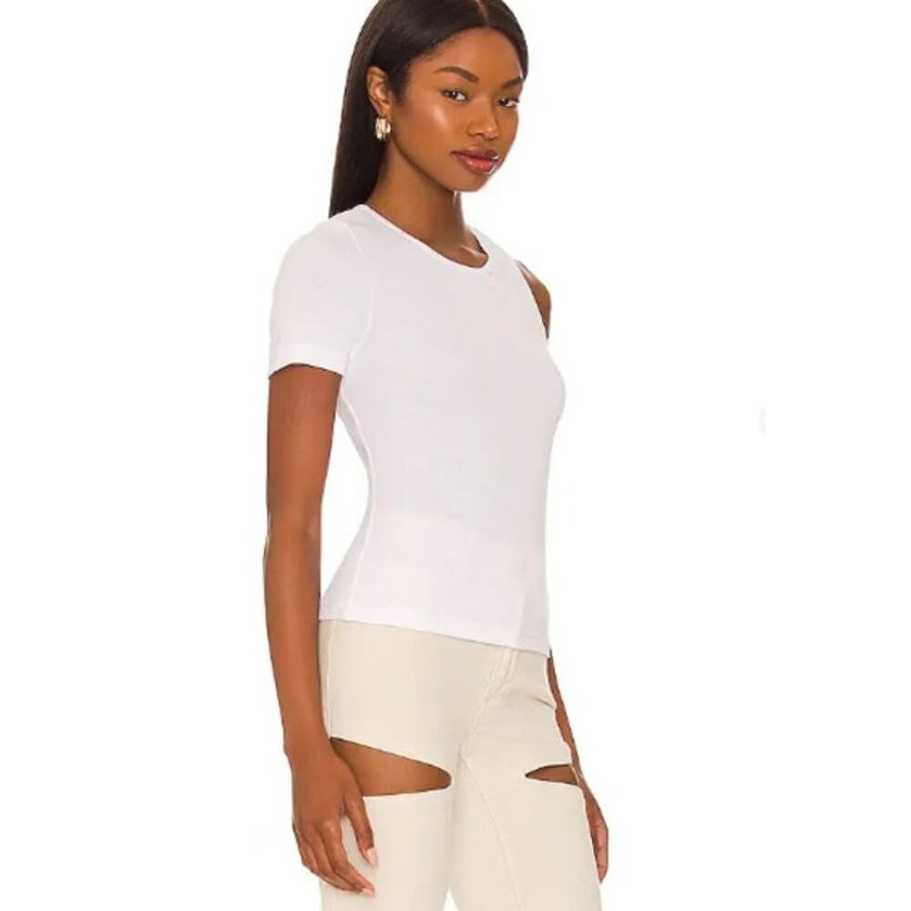 NEW! Good American Asymmetrical Open Back Tee in WHITE (3) - Picture 4 of 6